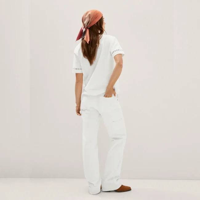Embroidered White Cotton T-Shirt - Görsel 4