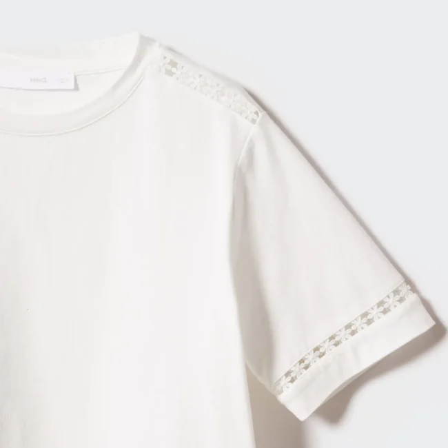 Embroidered White Cotton T-Shirt - Görsel 6