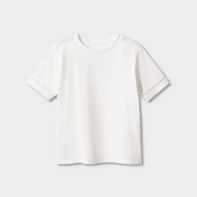 Embroidered White Cotton T-Shirt - Görsel 5