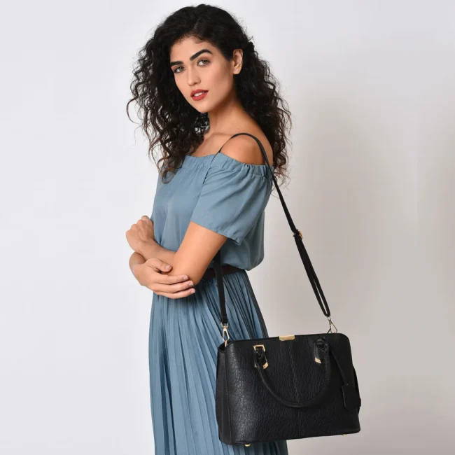 Women's Leather Handbag (Black) - Görsel 3